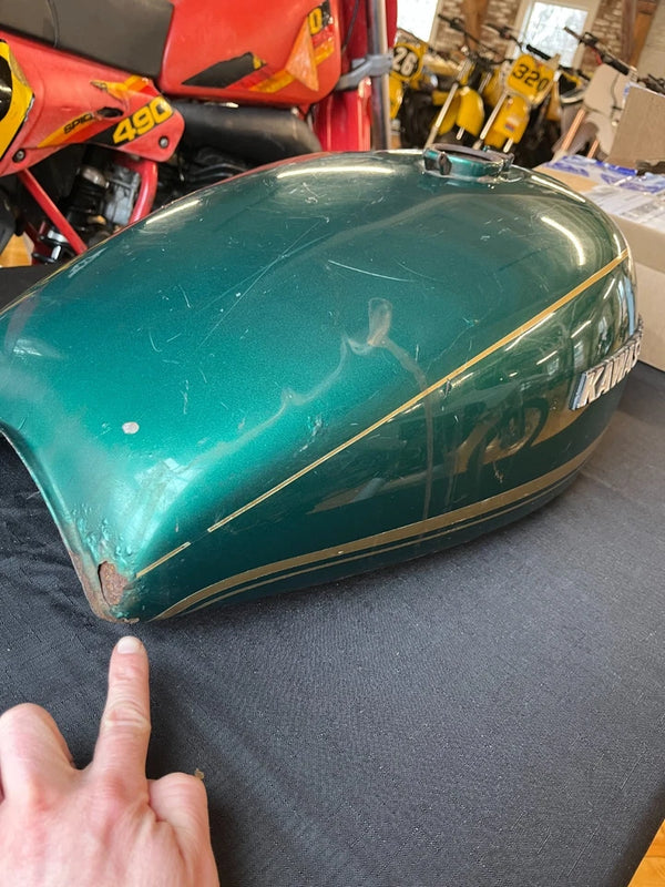 1978 Kawasaki KZ 1000 OEM Fuel Tank- Green with Gold Pinstripes