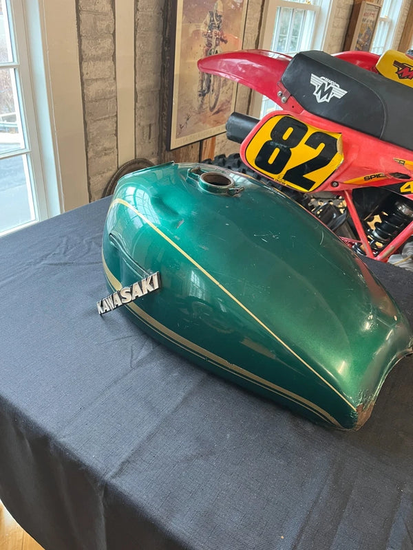 1978 Kawasaki KZ 1000 OEM Fuel Tank- Green with Gold Pinstripes
